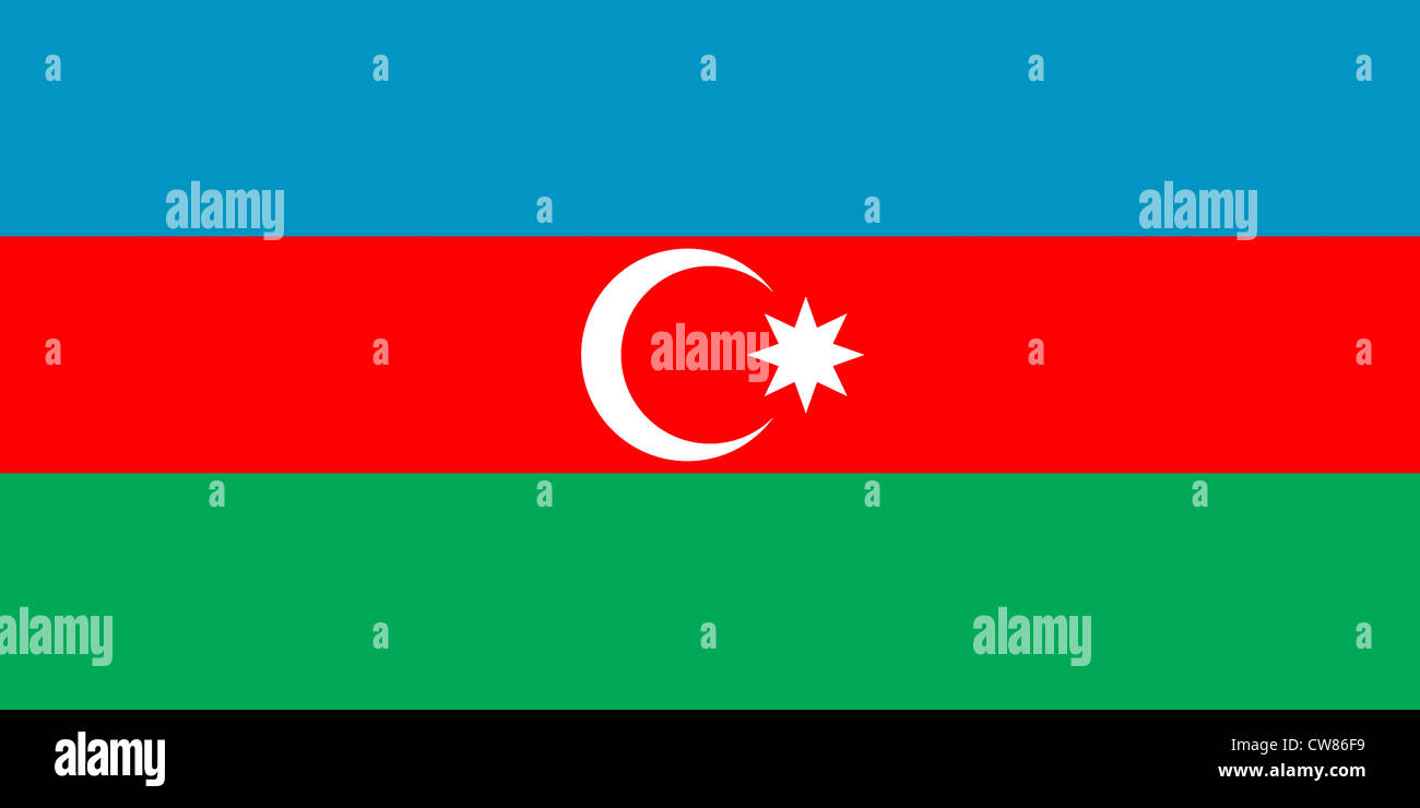 National flag of the Republic of Azerbaijan. Stock Photo