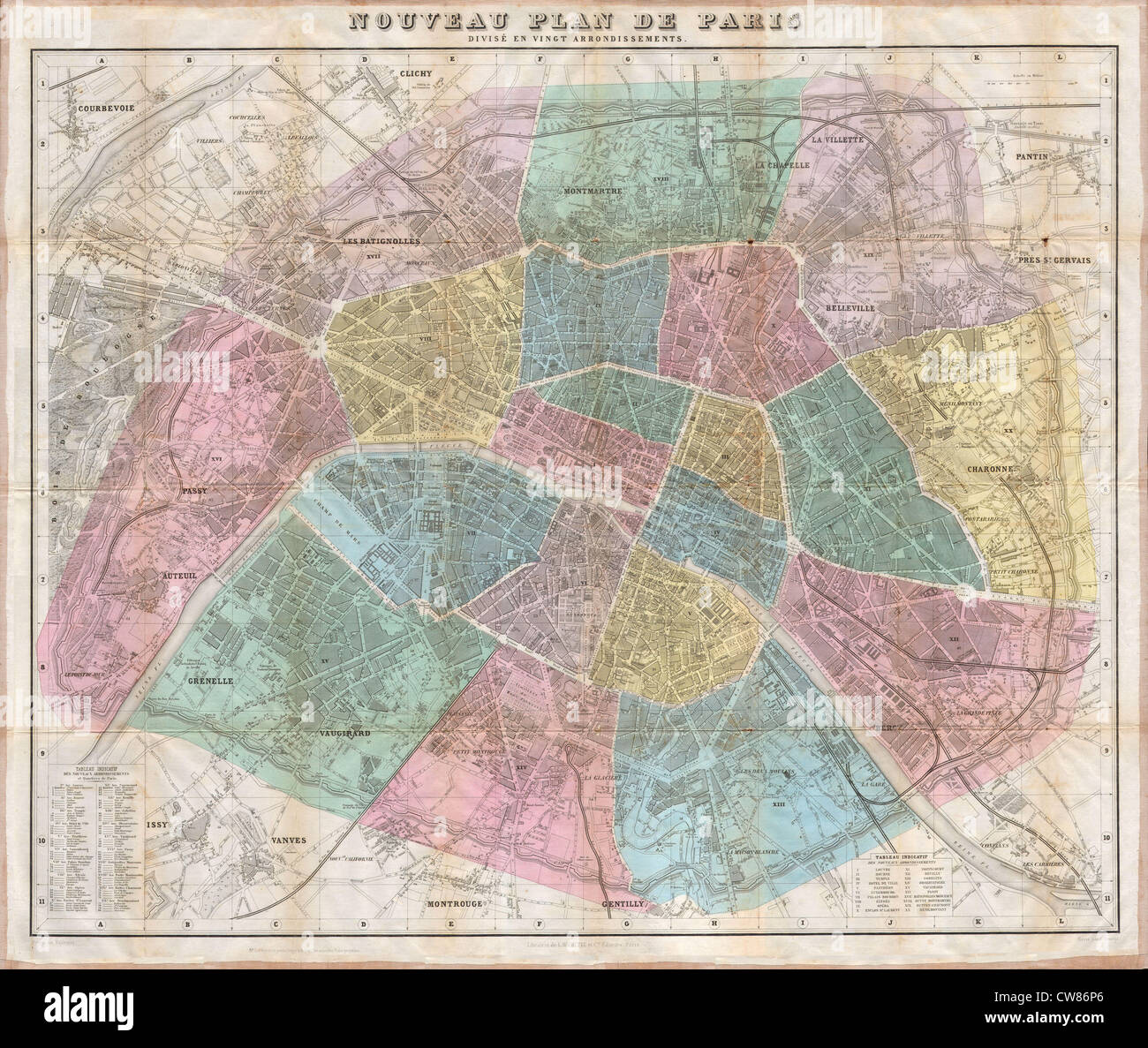 1870 Hachette Pocket Map of Paris, France - Stock Photo