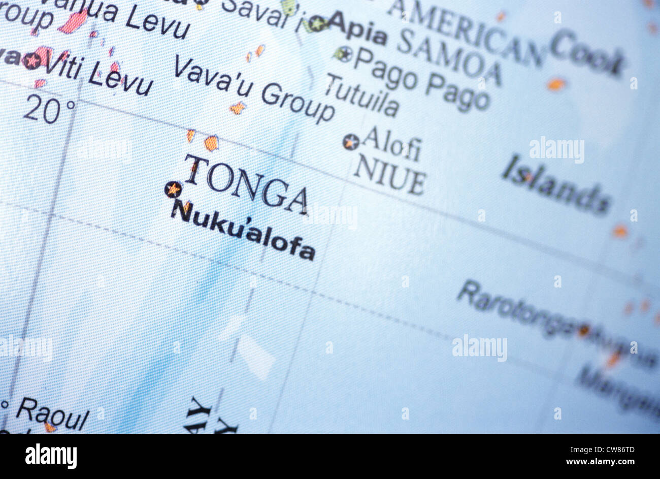 Tonga, map showing Tonga's position on the globe - in the South Pacific Stock Photo - Alamy