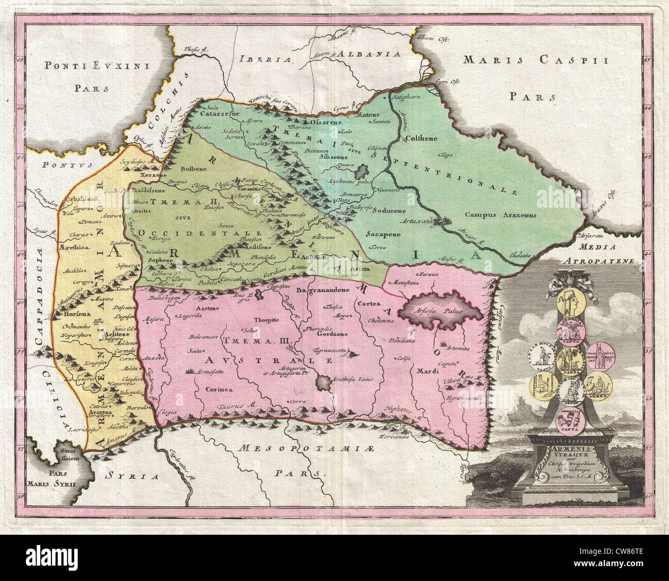 1720 Weigel Map of the Caucuses including Armenia, Georgia, and Azerbaijan Stock Photo