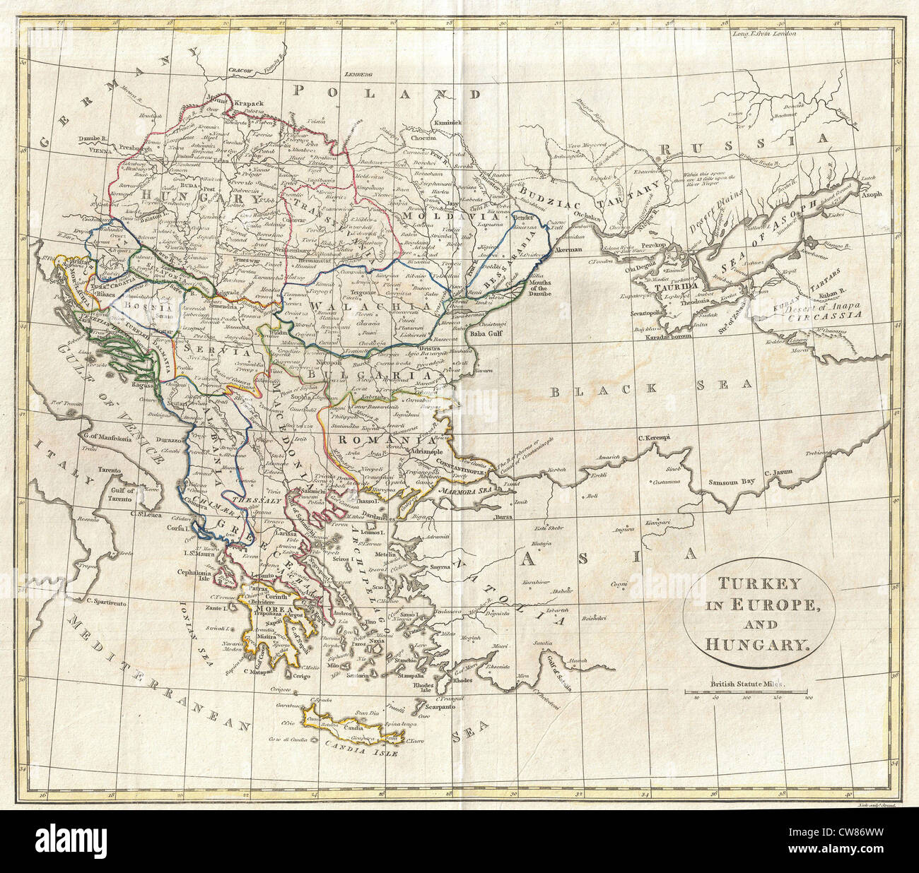 1799 Clement Cruttwell Map of Turkey in Europe Stock Photo