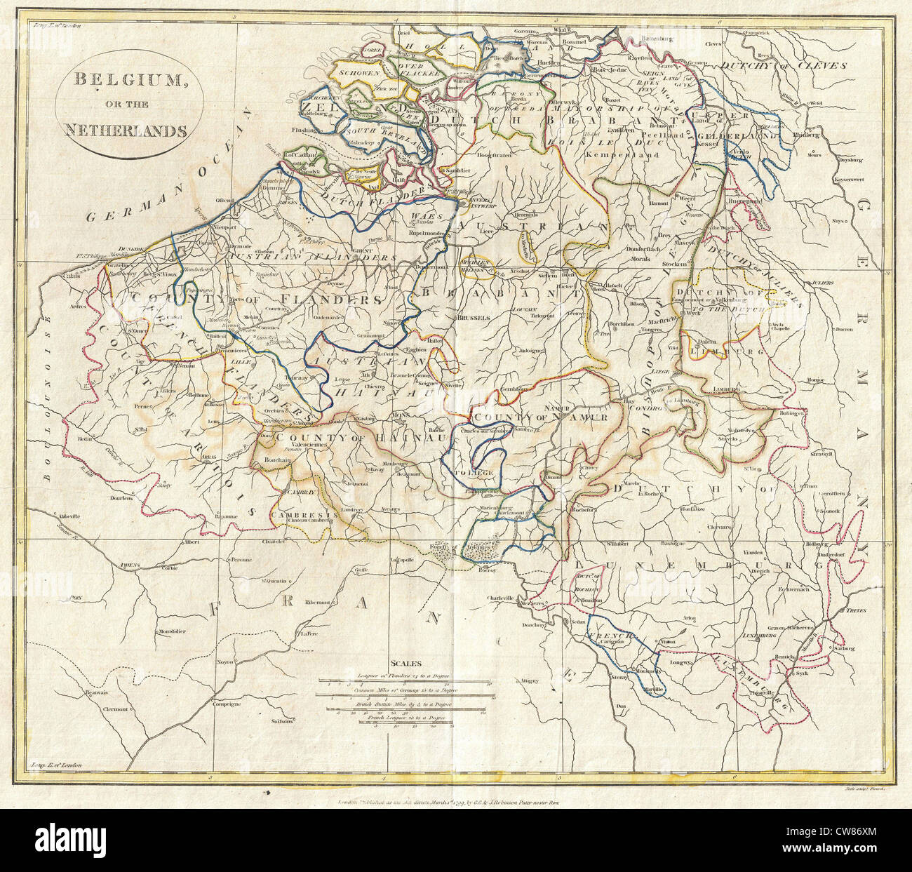 1799 Clement Cruttwell Map of Belgium or the Netherlands Stock Photo