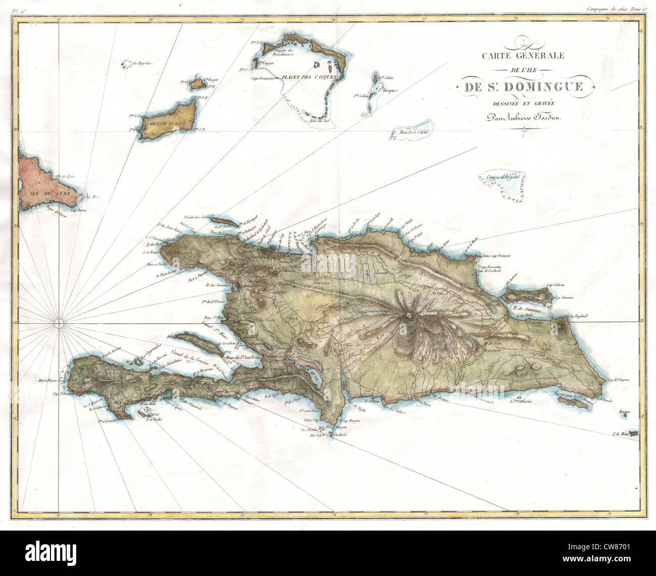 1802 Tardieu Map of Santo Domingo or Hispaniola, West Indies Stock Photo