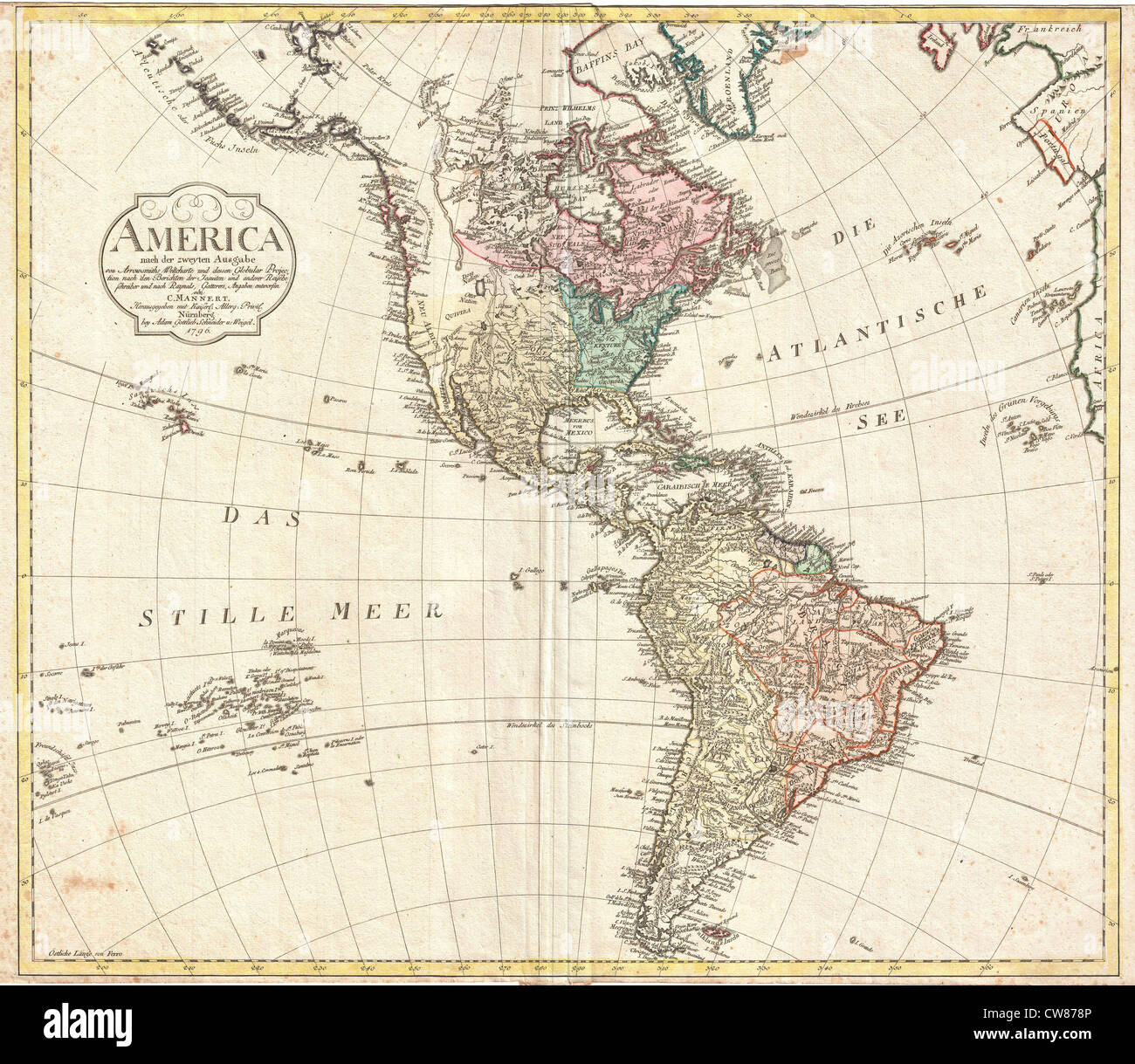 1796 Mannert Map of North America and South America Stock Photo