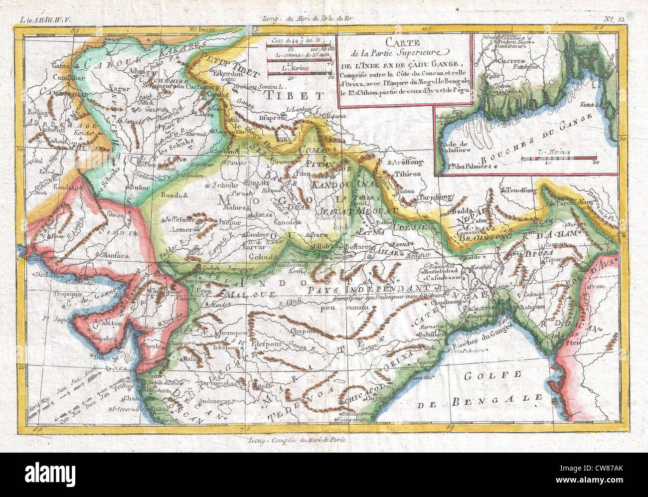 1780 Raynal and Bonne Map of Northern India Stock Photo