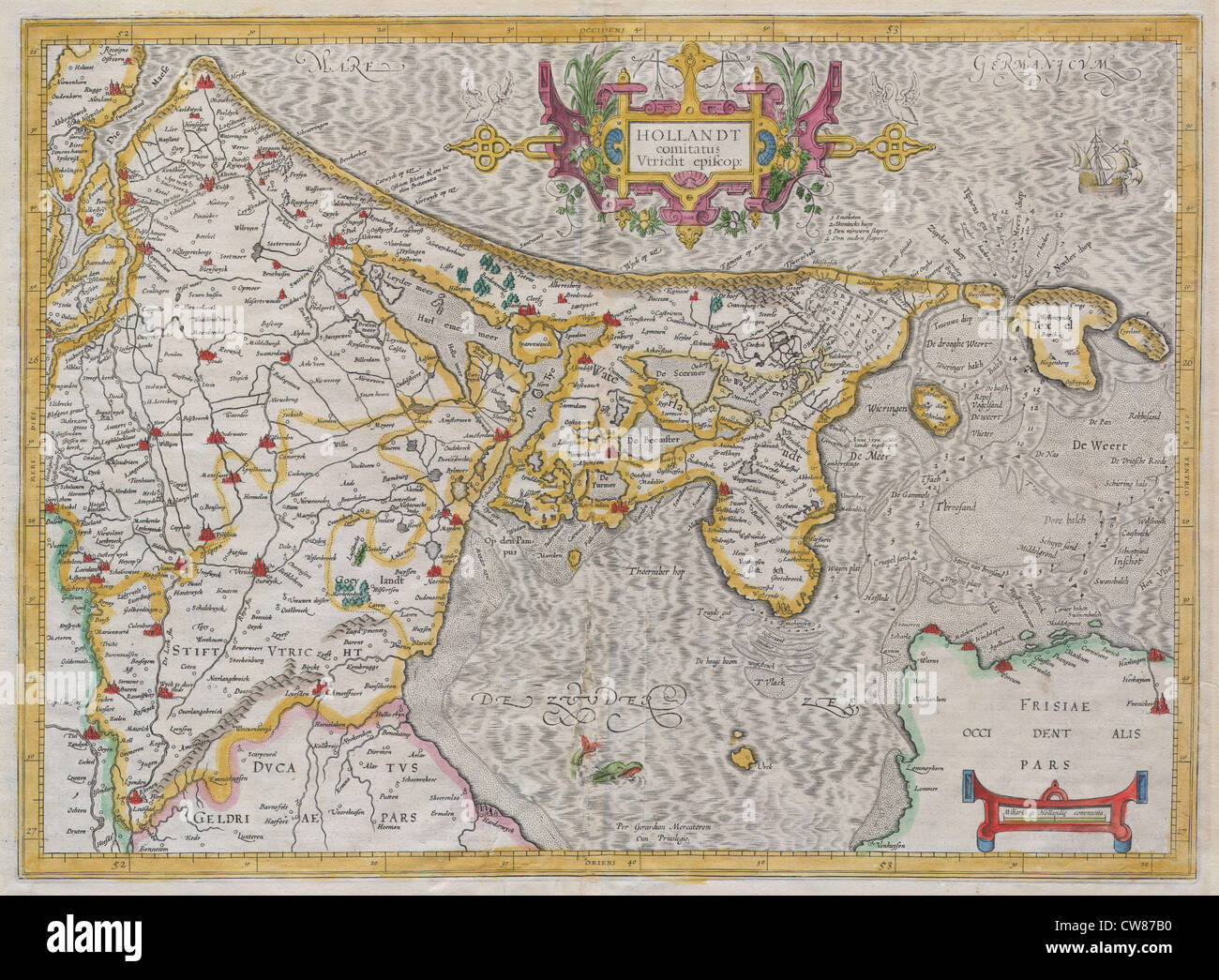 1606 Mercator Map of Holland ( Netherlands ) Stock Photo