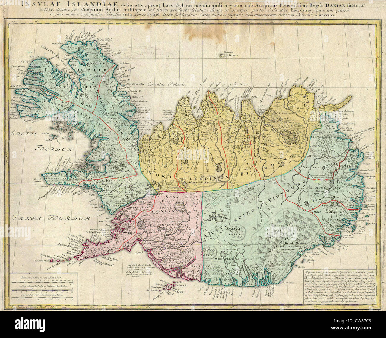 1761 Homann Heirs Map of Iceland 'Insulae Islandiae' Stock Photo