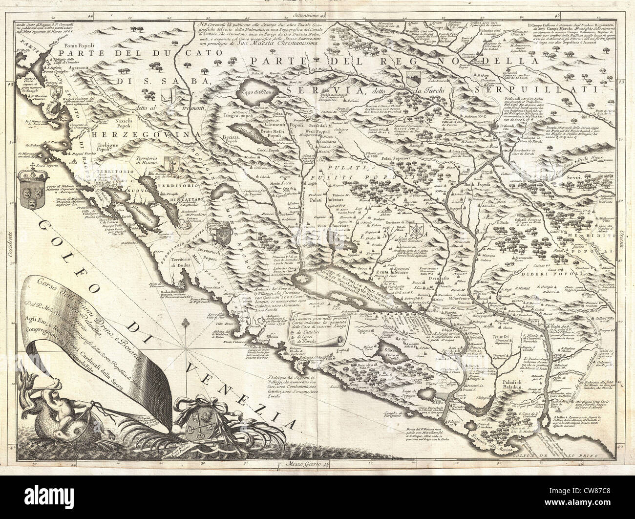 1690 Coronelli Map of Montenegro Stock Photo