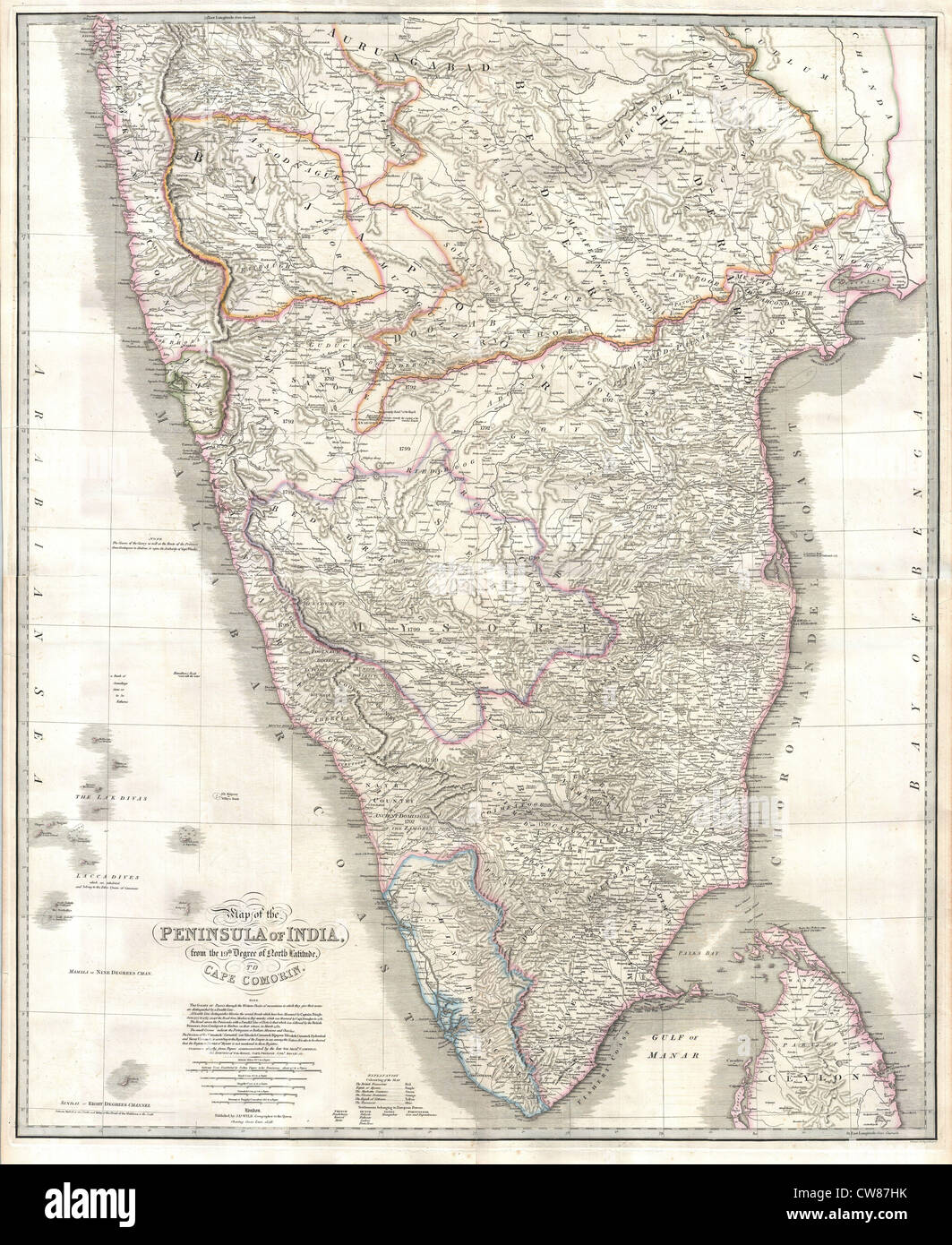 1838 Wyld Wall Map of India (Hindostan or British India) Stock Photo