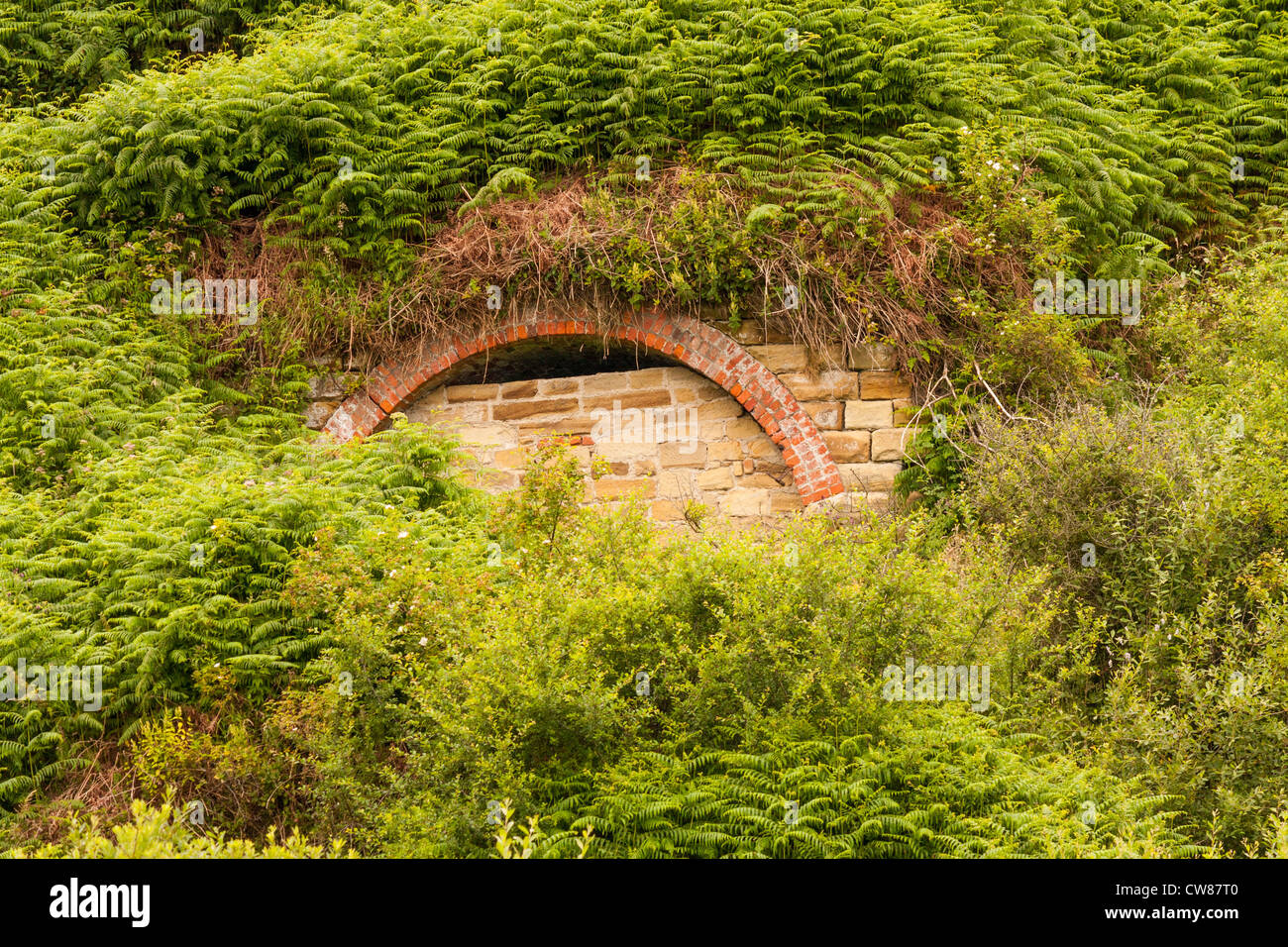 Bricked up entrance to a mine shaft at Port Mulgrave. Stock Photo