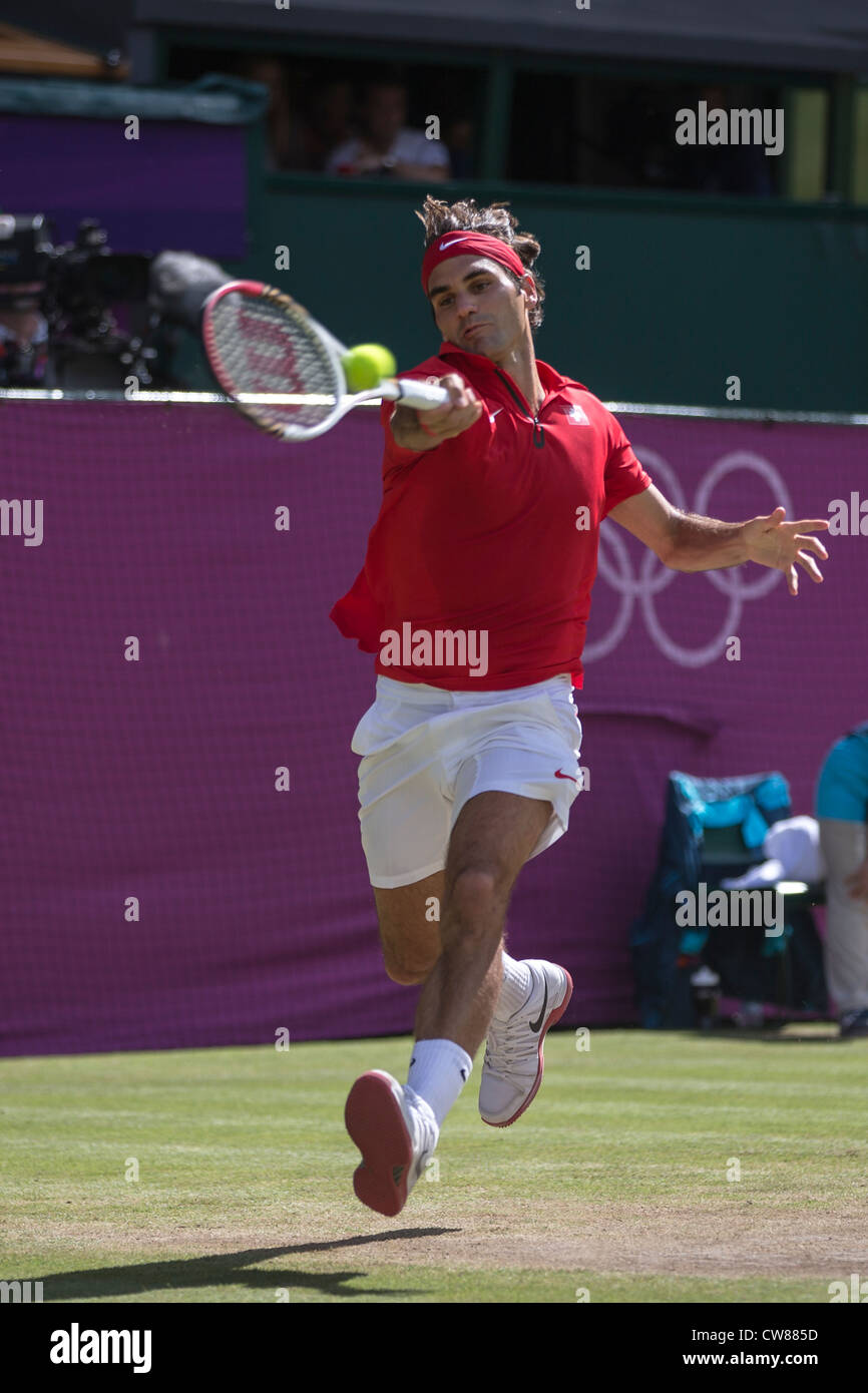 Roger Federer (SUI) wins the silver medal in the Men's Tennis Final at