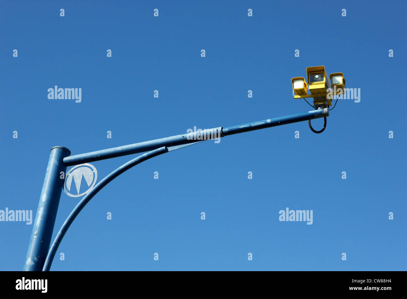 yellow painted over head average speed road safety traffic cameras scotland uk united kingdom Stock Photo