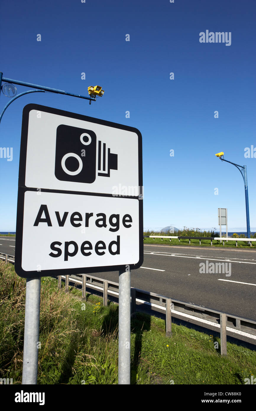 average speed road safety overhead traffic cameras and warning sign scotland uk united kingdom Stock Photo