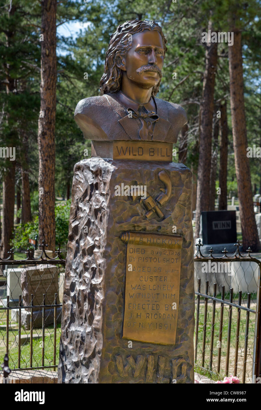 Grave of Wild Bill Hickok in Mount Moriah Cemetery, Deadwood, South Dakota, USA Stock Photo