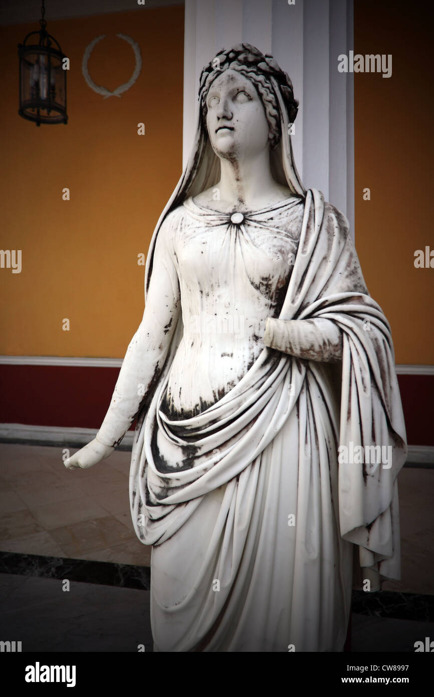 Statue of the youngest of the Charites, Aglaea or Aglaia (Ἀγλαΐα) was one of three daughters of Zeus. Corfu Island, Greece. Stock Photo