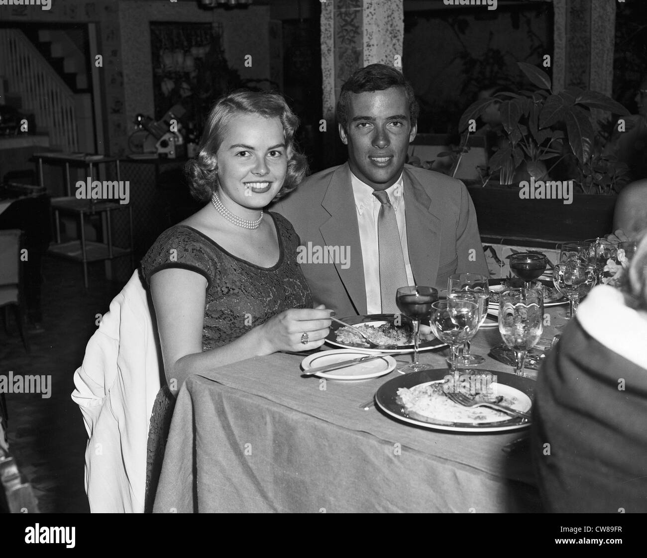 Miss Joyce Jacobsen and Herbert  'Peter' Pulitzer at Nino's in Palm Beach, Florida, ca 1949 Stock Photo