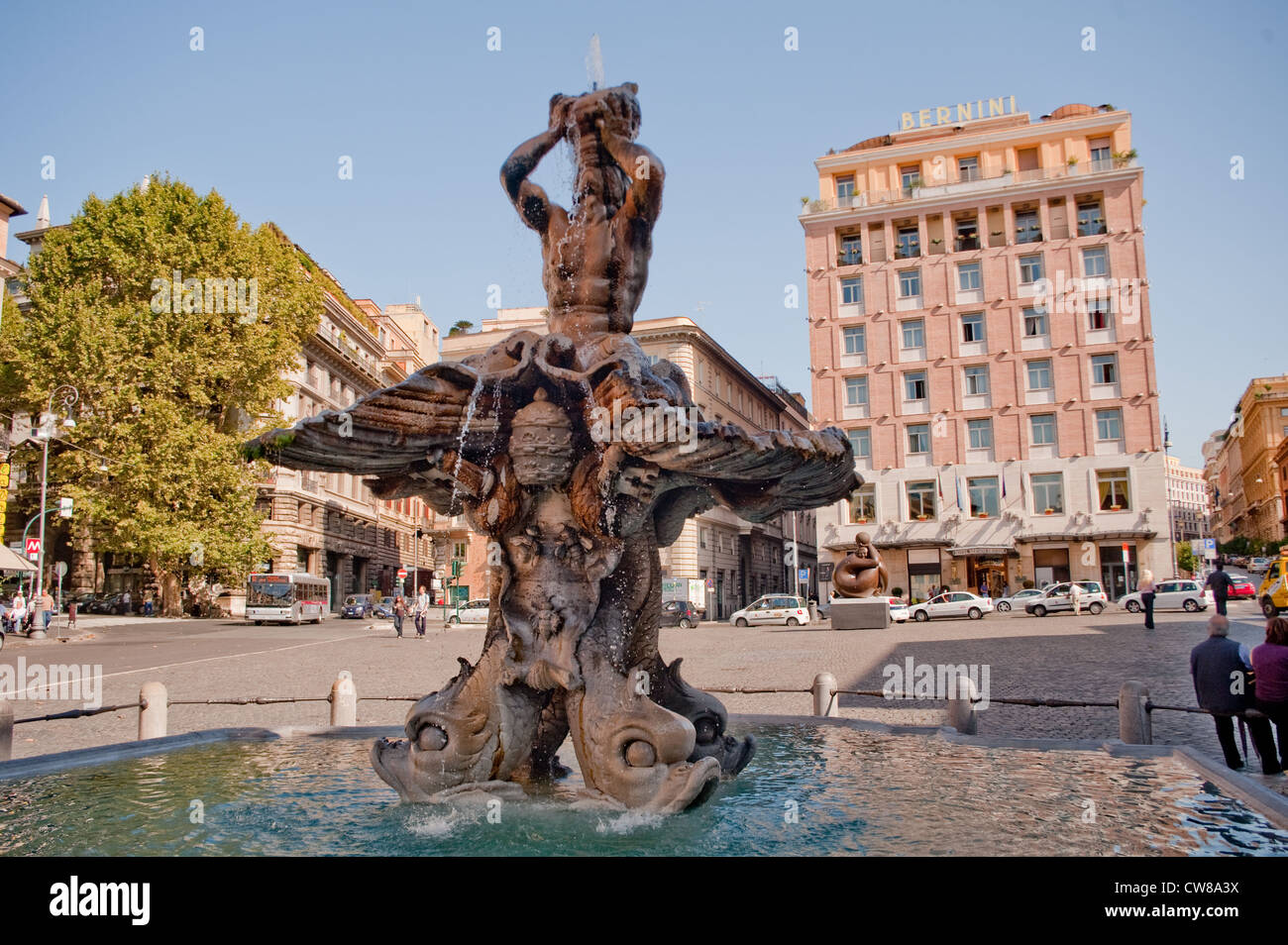 The Fontana del Tritone in Piazza Barberini in Rome, Italy. Stock Photo