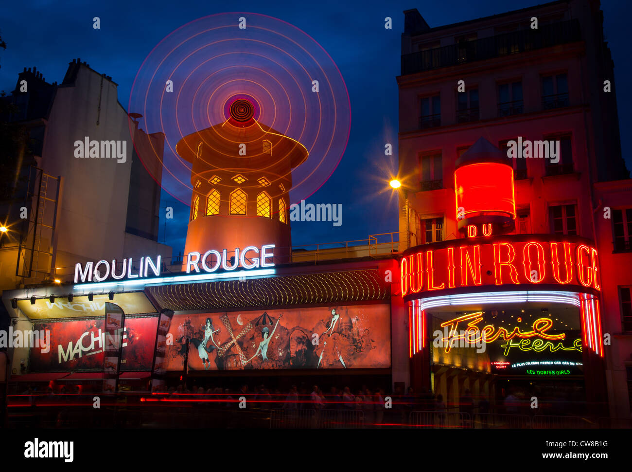 Moulin Rouge, French for Red Mill, is a cabaret in the Pigalle area of Paris, France Stock Photo