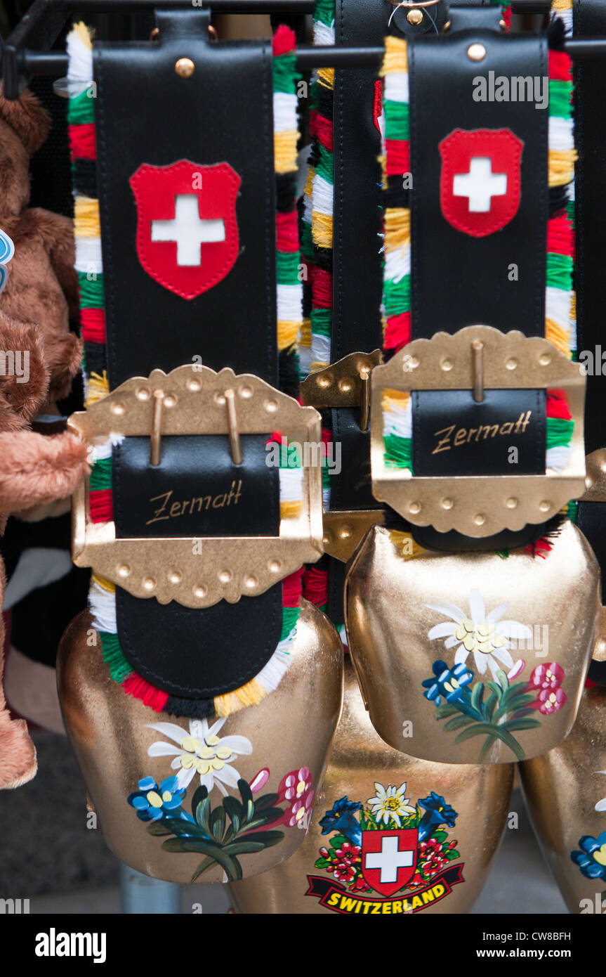 Zermatt, Switzerland. Cowbell souvenirs in Zermatt. Stock Photo