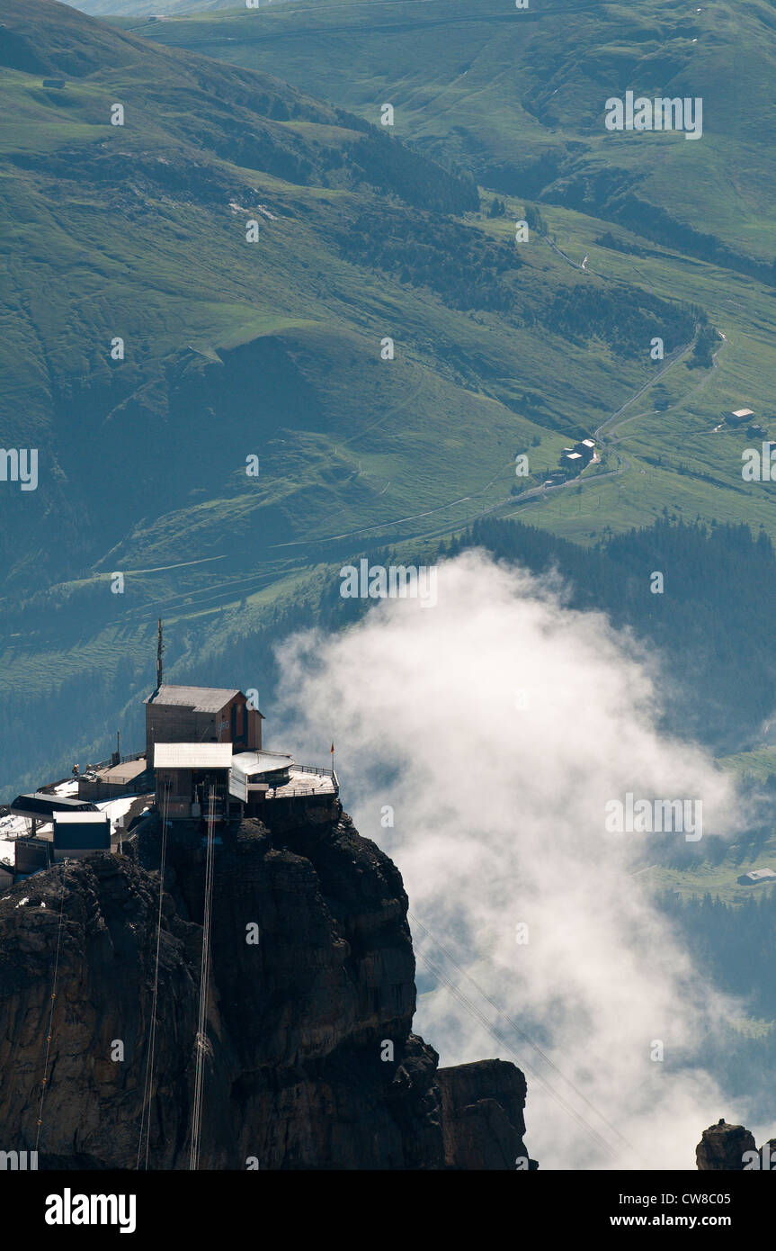 Jungfrau Region, Switzerland. Cable car aerial tram gondola station Birg at Schilthorn. Stock Photo