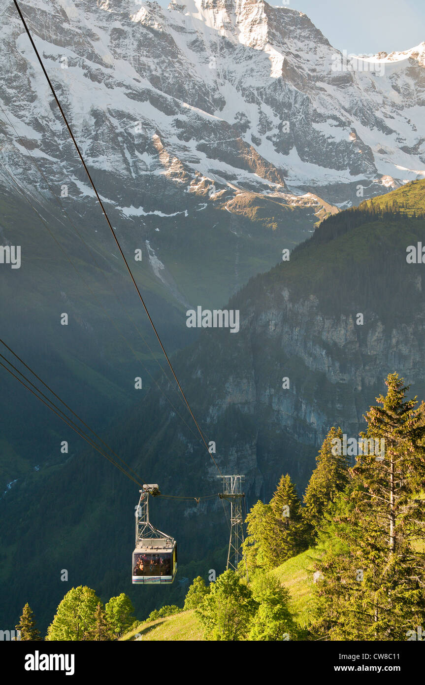 Jungfrau Region, Switzerland. Cable car to Grimmelwald near Murren. Stock Photo