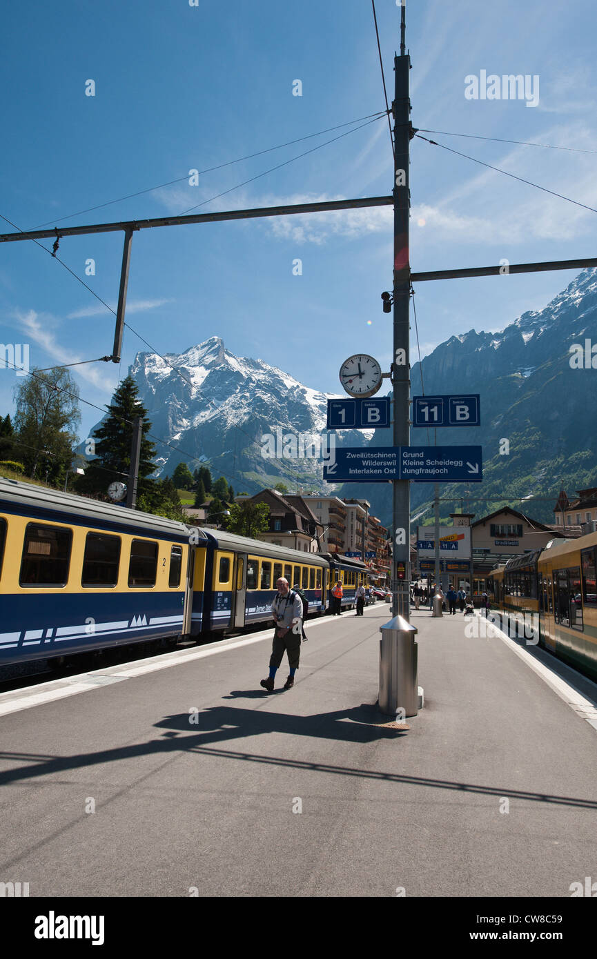 Jungfrau Region, Switzerland. Grindelwald Valley train station Stock