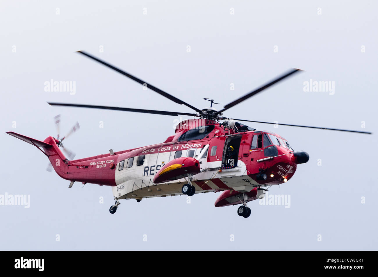 Irish coastguard Sigorsky S-61N in flight Stock Photo