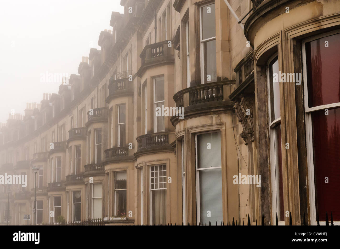 Terraced houses in Edinburgh during heavy fog Stock Photo
