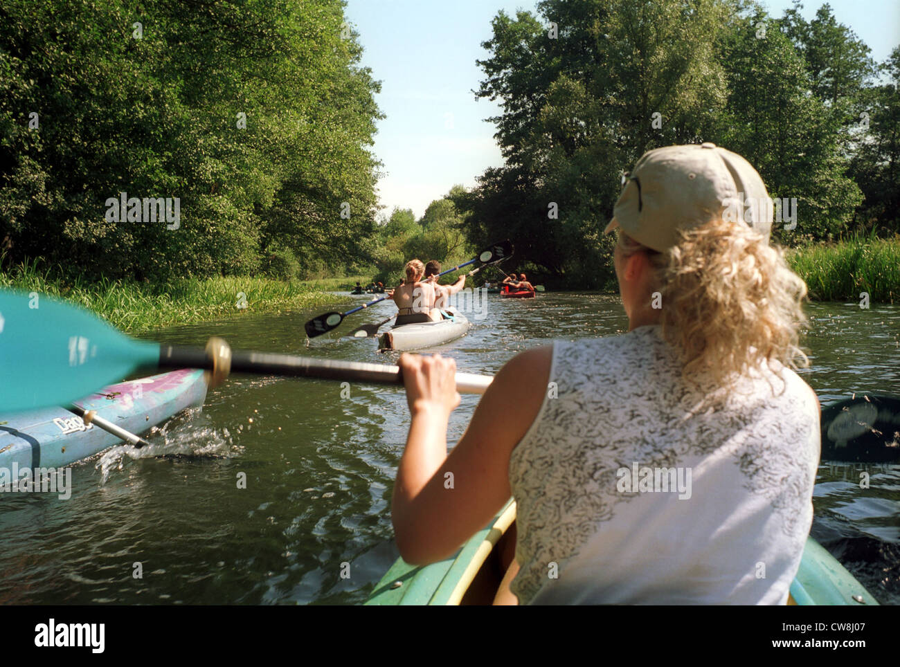 Luebbenau, canoes in the Spreewald Stock Photo