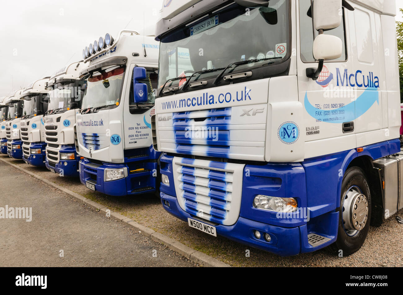 Various lorries/trucks owned by McCulla Transport, Northern Ireland Stock Photo
