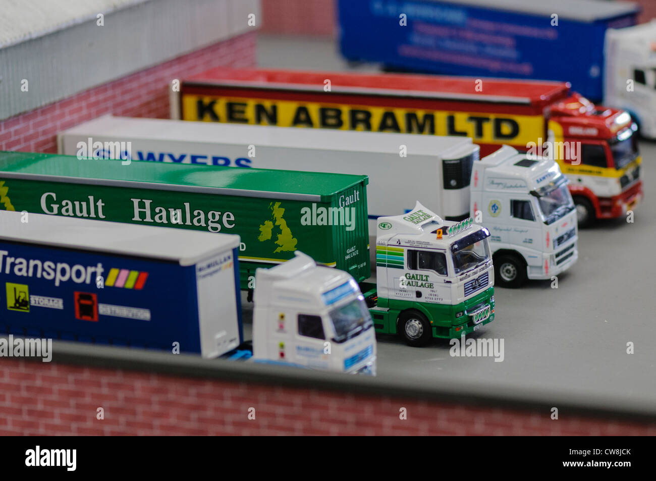 Model lorries/trucks parked at model loading bays Stock Photo