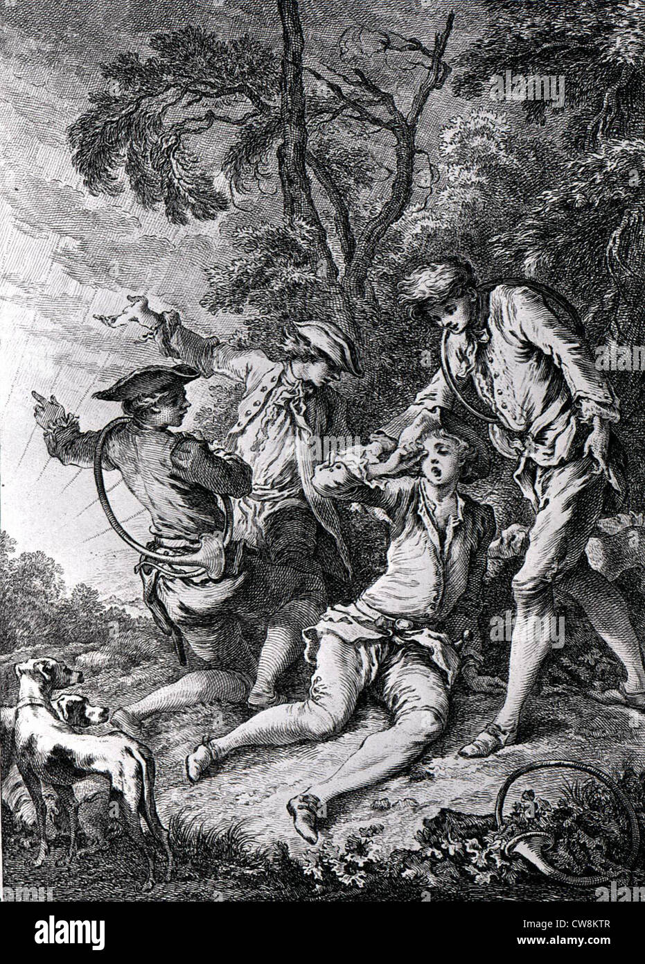 Engraving by Boucher, The Pleasures of the Enchanted Island Stock Photo