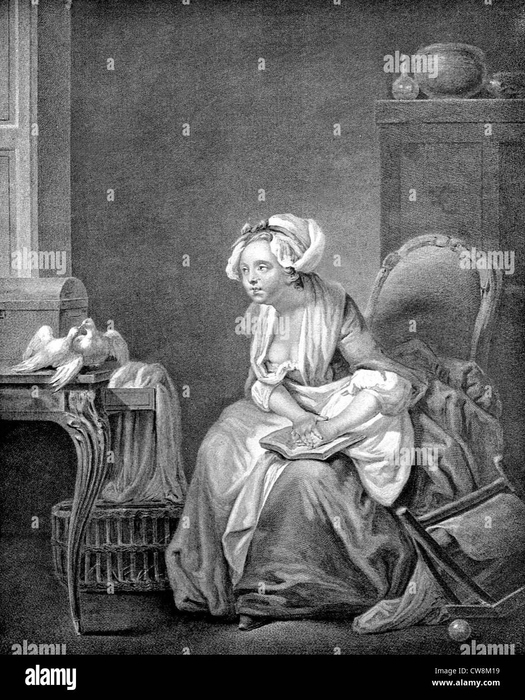 Engraving by Jean-Baptiste Greuze, Love Stock Photo