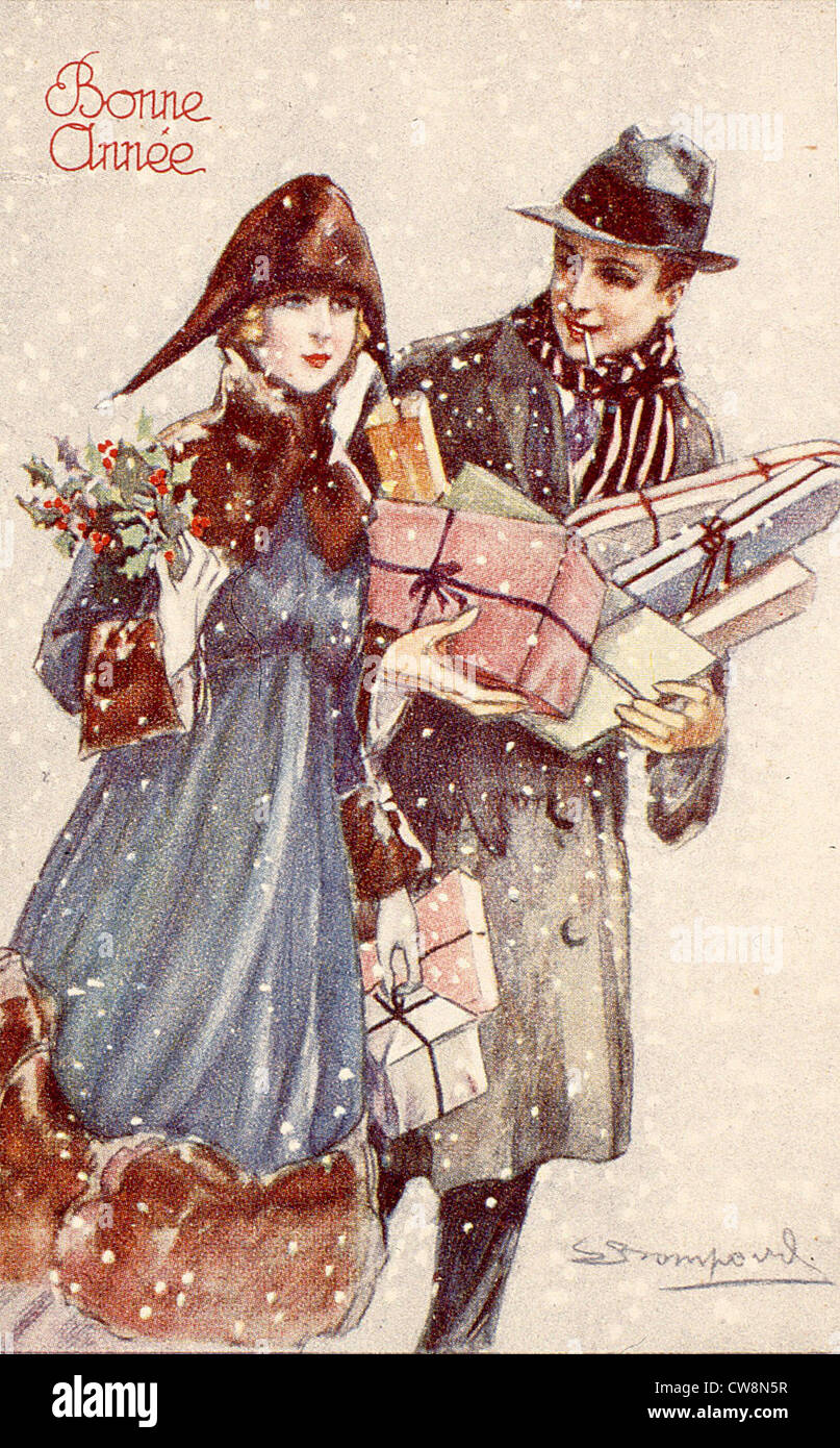Greeting cards from the early 20th century, illustrations Stock Photo