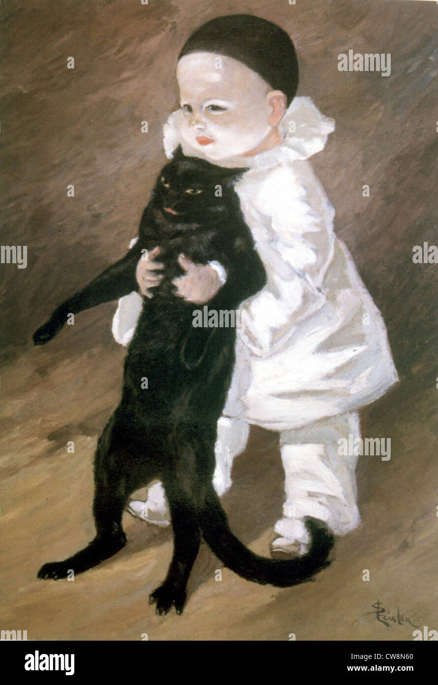 STEINLEN, Pierrot and the cat Stock Photo