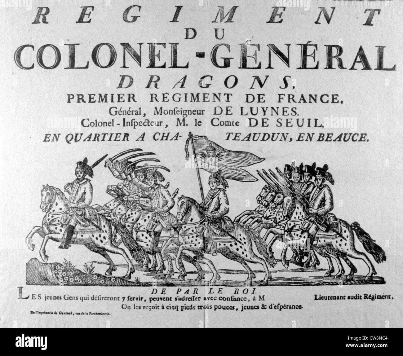 Army, advertisement from the 17th century for enrollment in a regiment Stock Photo