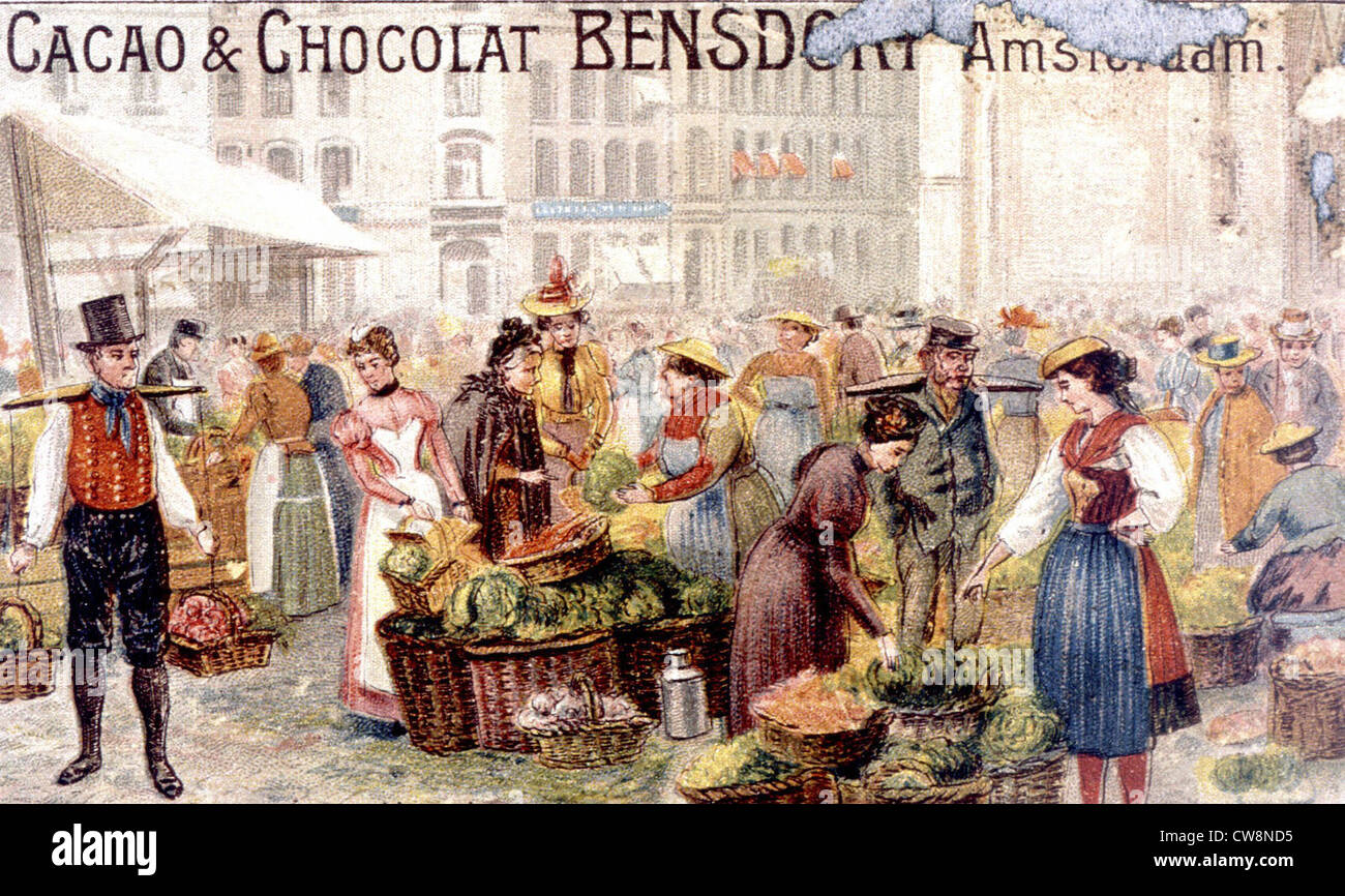 Germany, Hamburg, market in the late 19th century, illustration Stock Photo