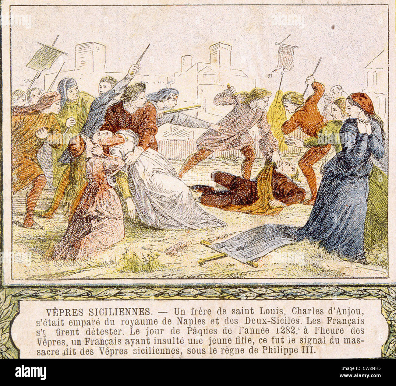 The Sicilian Vespers massacre, illustrations Stock Photo