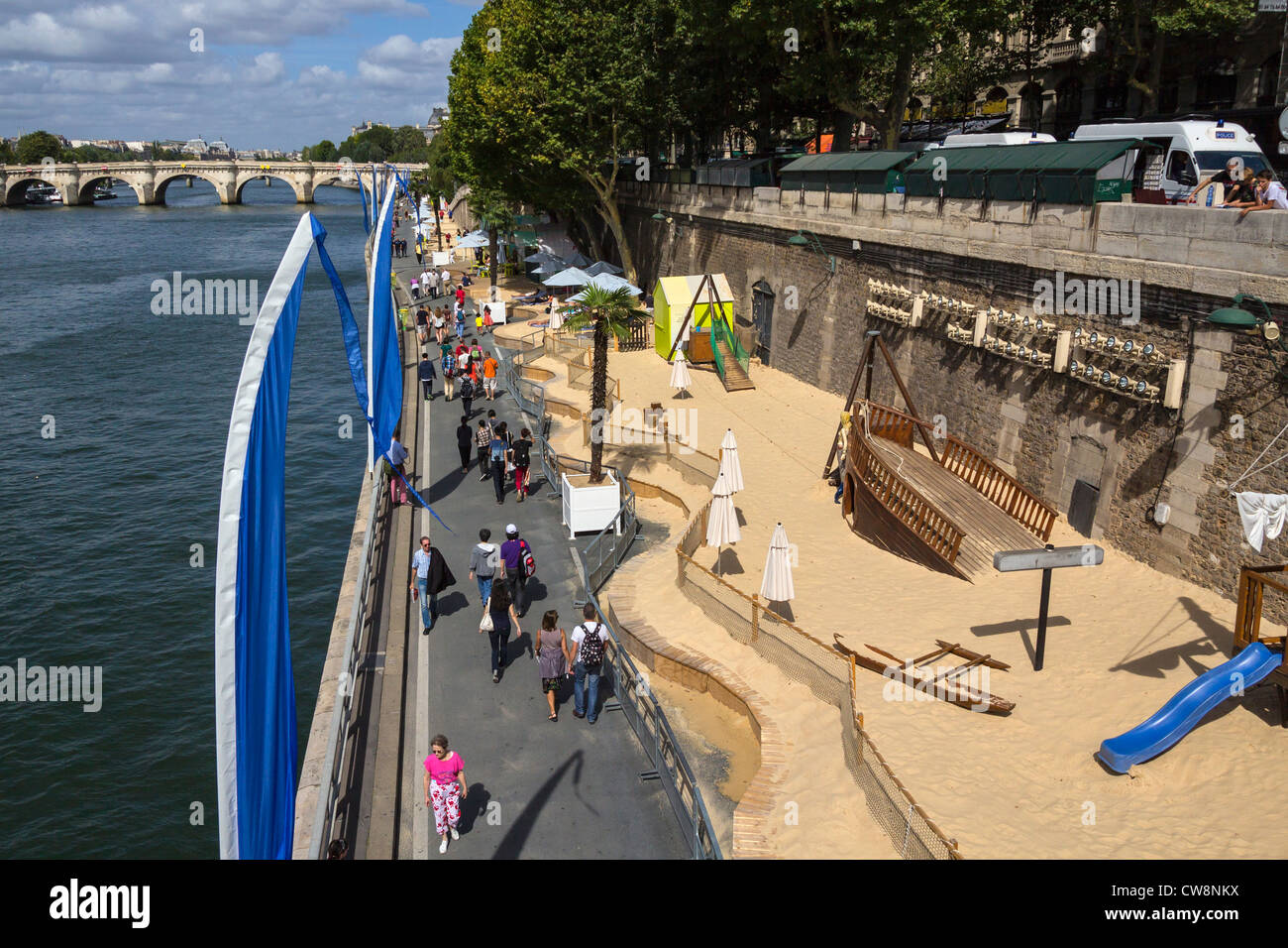 Paris-Plages, artificial beach next to the Seine in August 2012, Paris, France Stock Photo