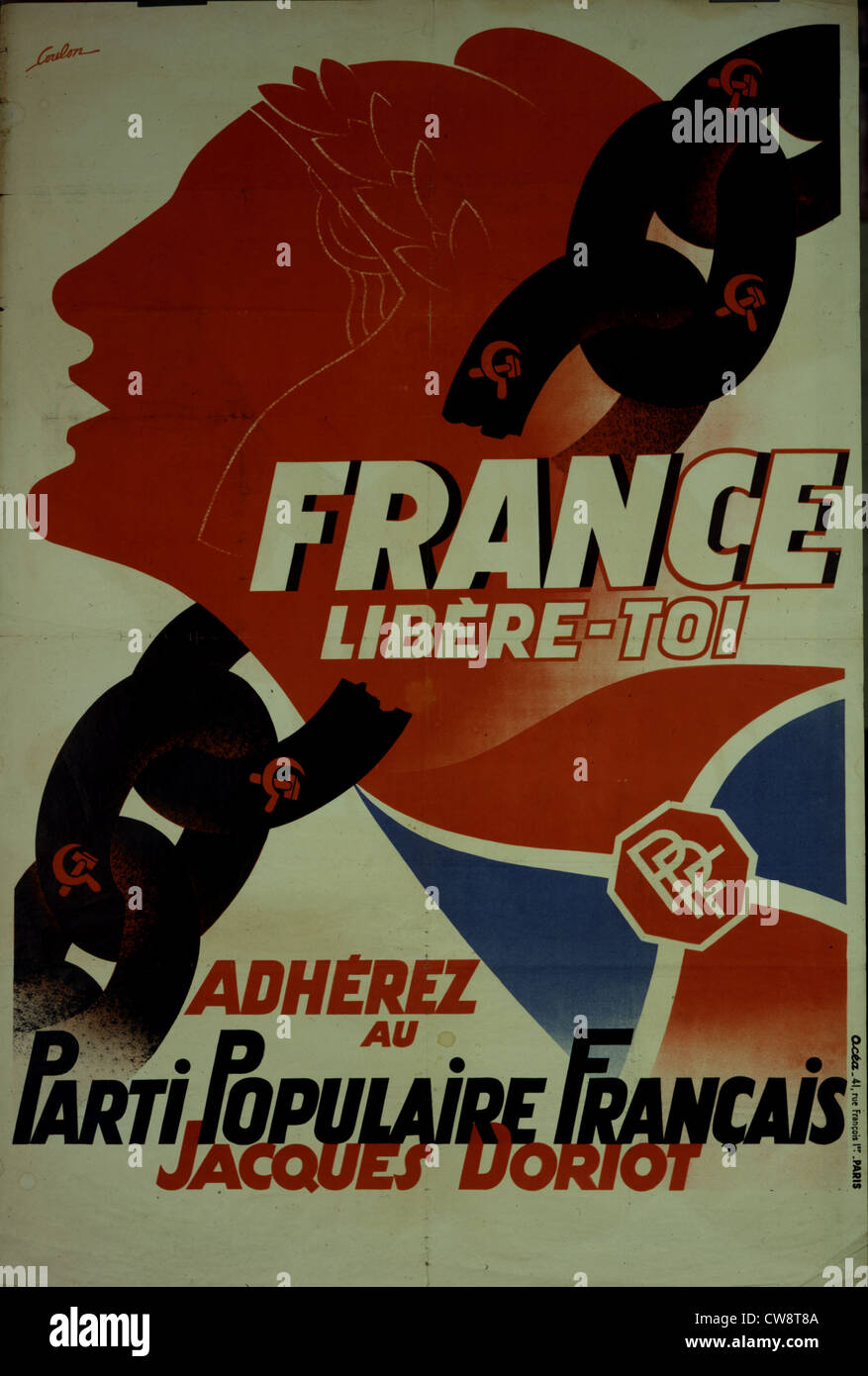 Poster Coulon : "France free yourself join French Popular Party Jacques Doriot" Stock Photo