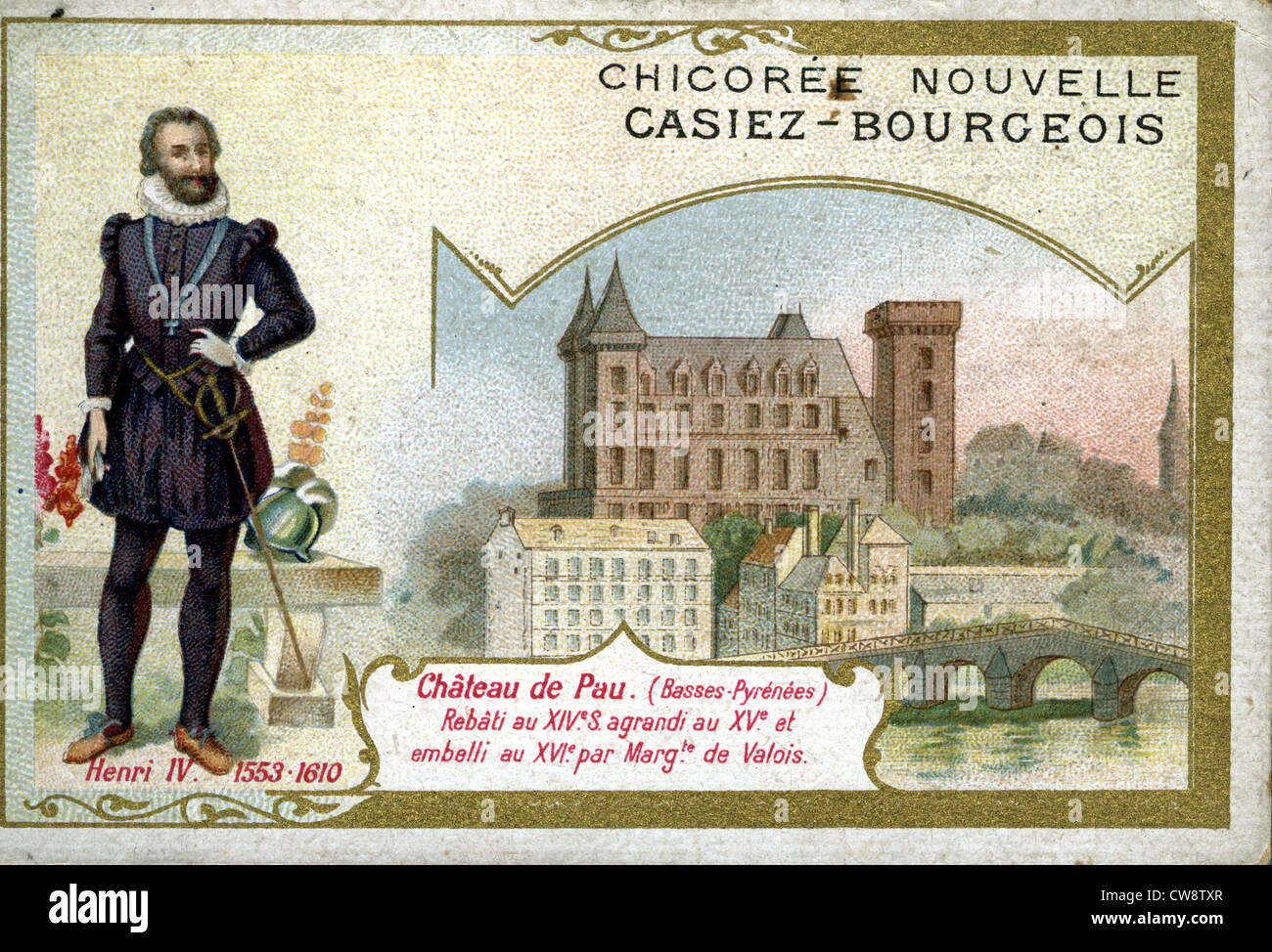 Colored advertisement : King Henry 4th Castle Pau Stock Photo