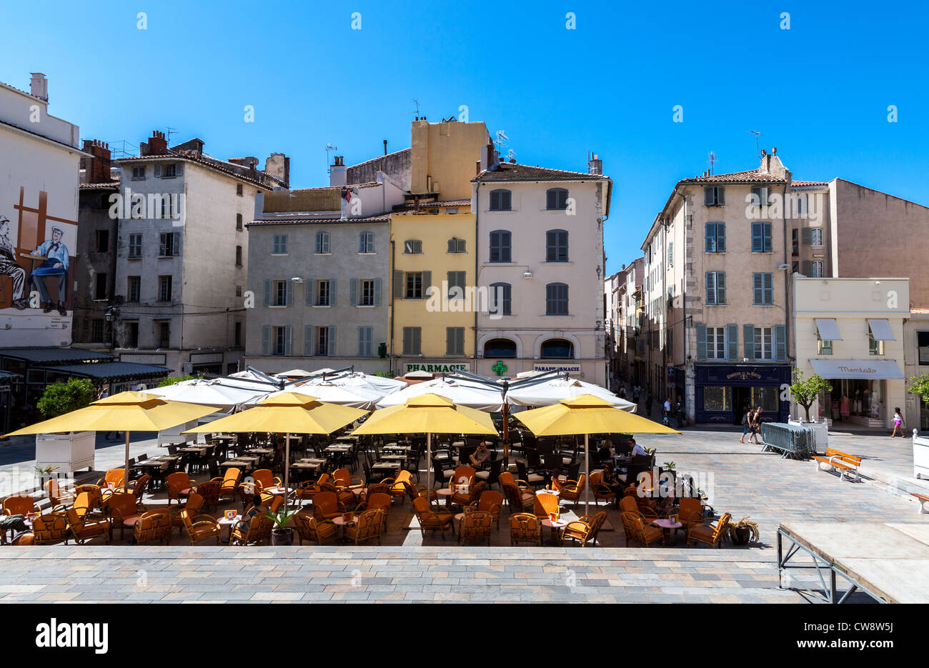 France, Toulon, an open air coffee bar in a square of the old country