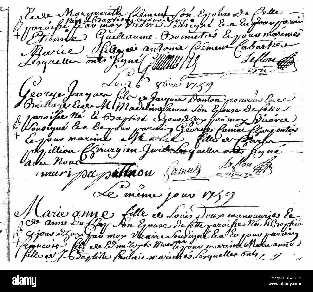 Baptismal certificate of Jacques Danton Stock Photo Alamy