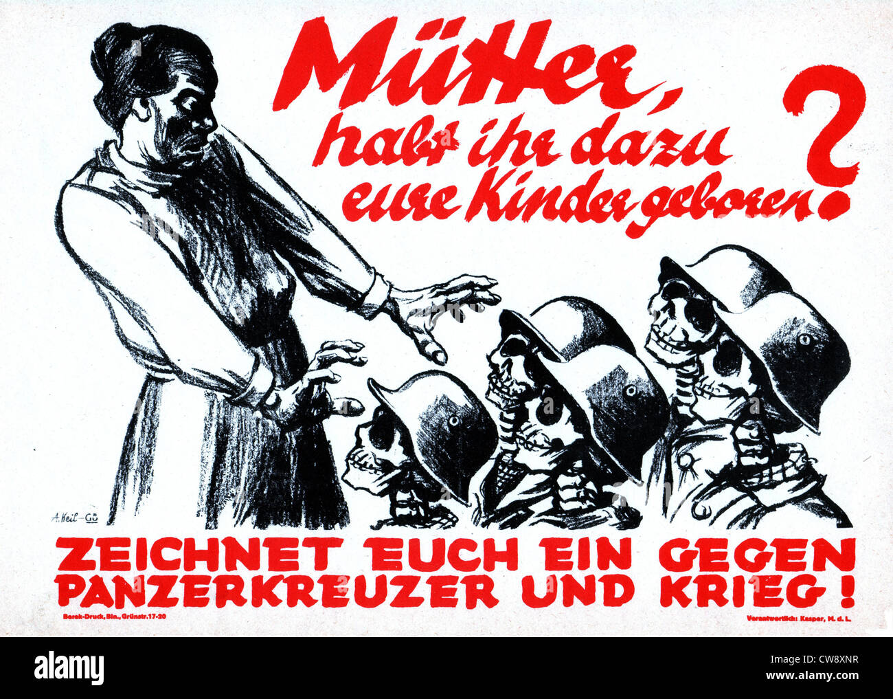 Propaganda poster against war calling women to sign petition Stock Photo