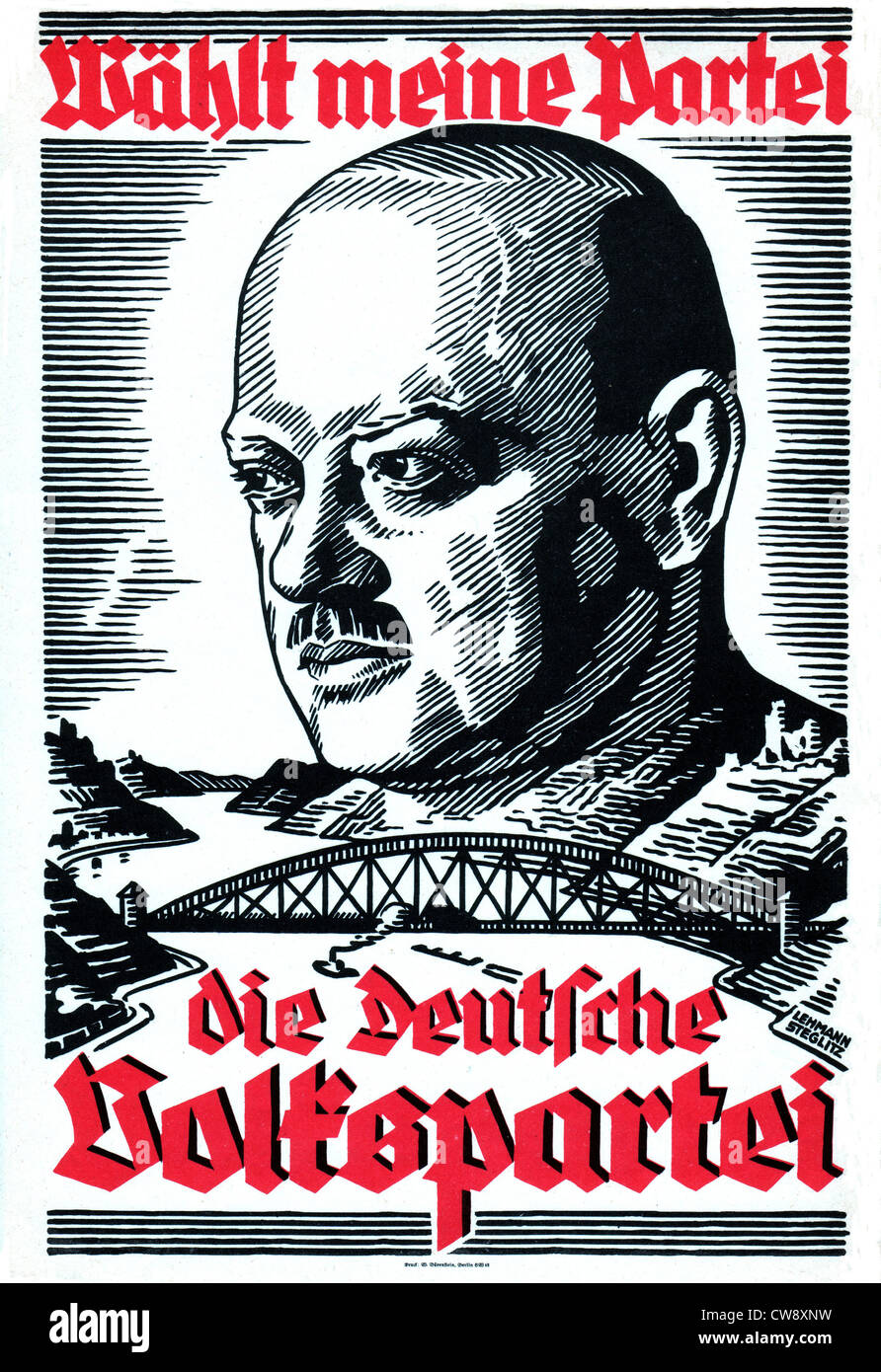 Propagand poster symbolizing treaty between  France Germany Stresemann to evacuate Rhineland. Stock Photo