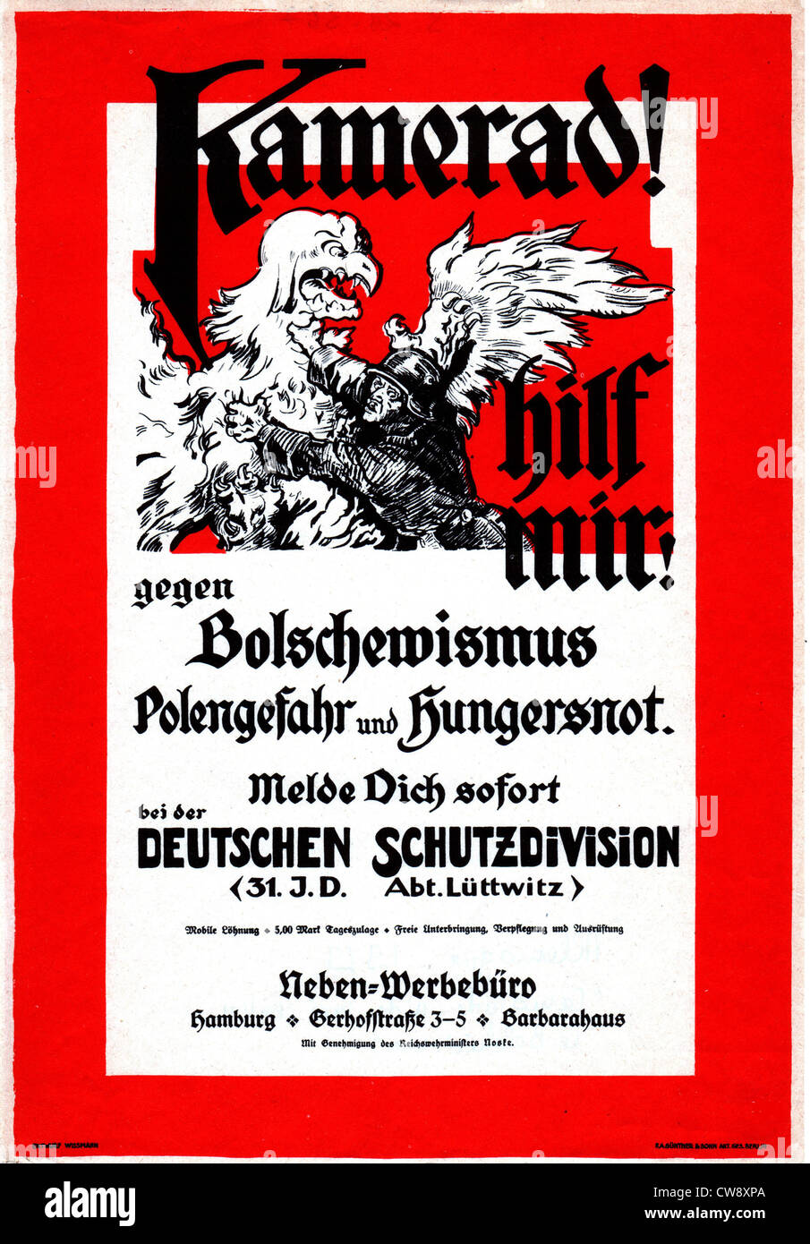 Anti-Bolschevik propaganda poster before Treaty Versailles after Spartakist revolution Stock Photo