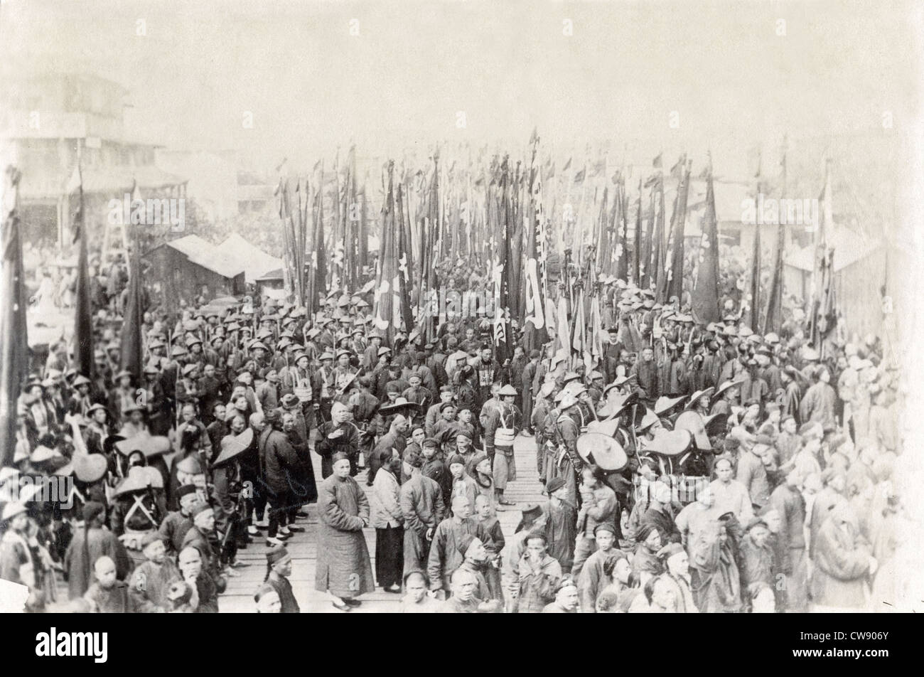 China Chinese soldiers parading their black banners Stock Photo