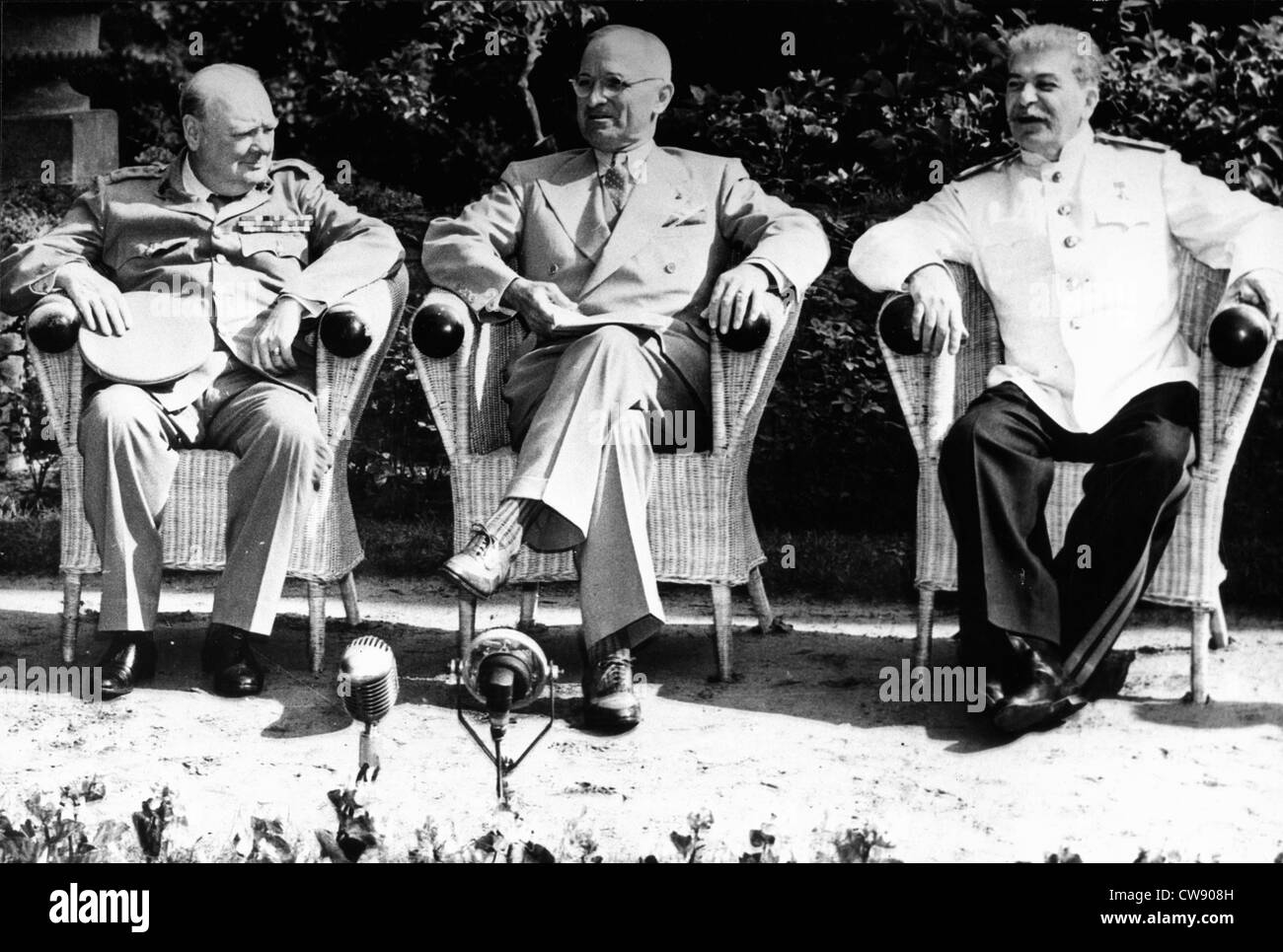 Stalin Truman Churchill in Potsdam Germany (1945) Stock Photo