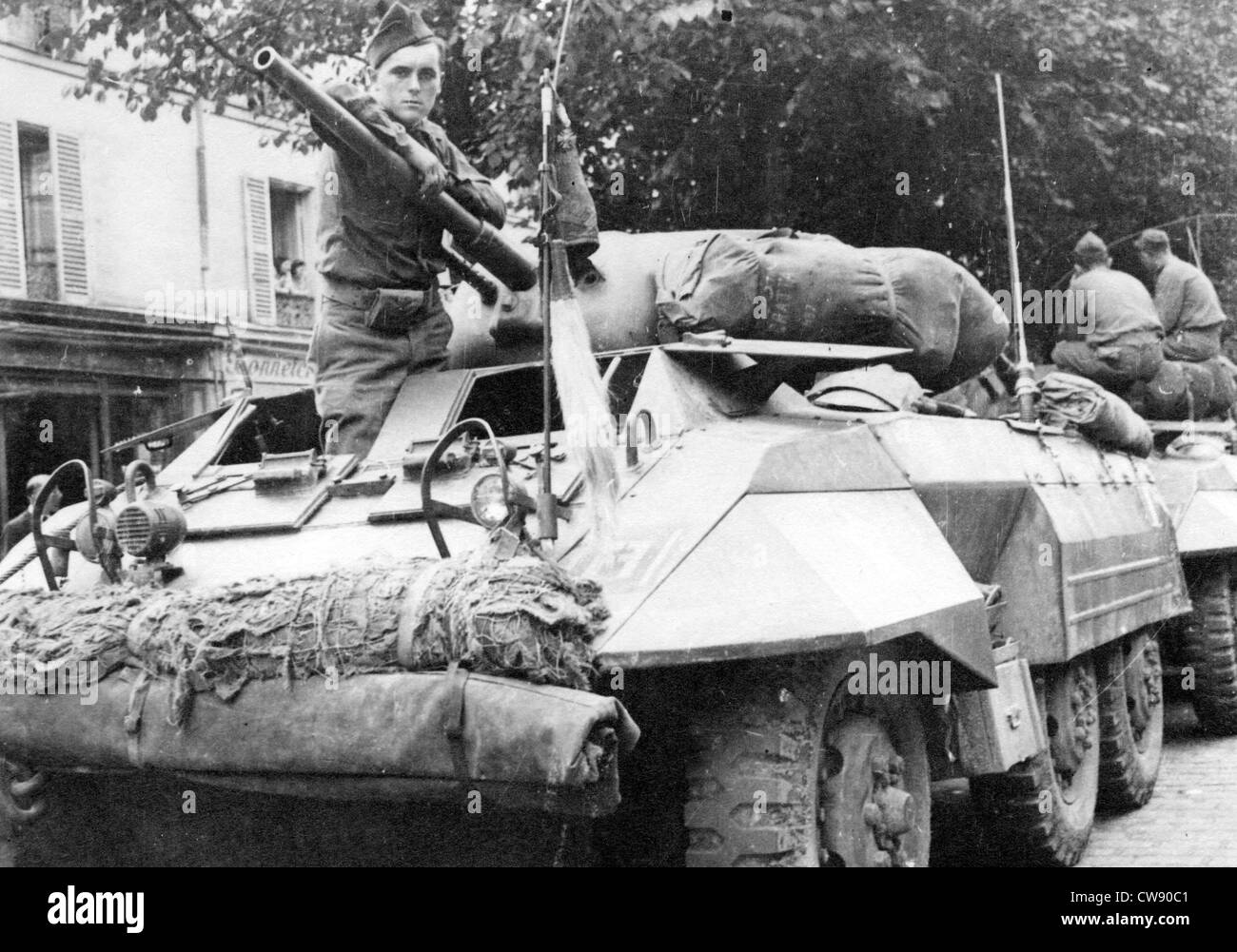 A French armoured vehicule during Liberation Paris Stock Photo