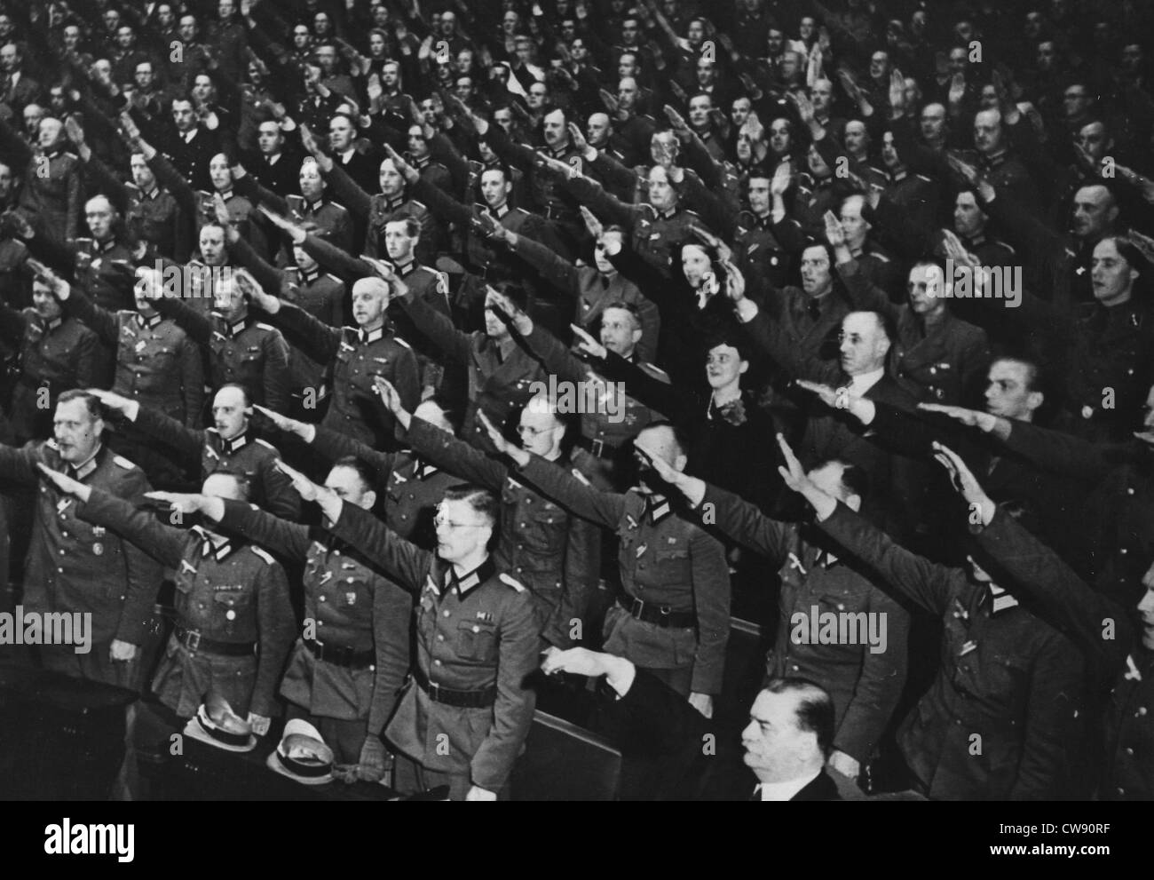 Gathering Nazi partisans during Reich Party Rally(1935) Stock Photo